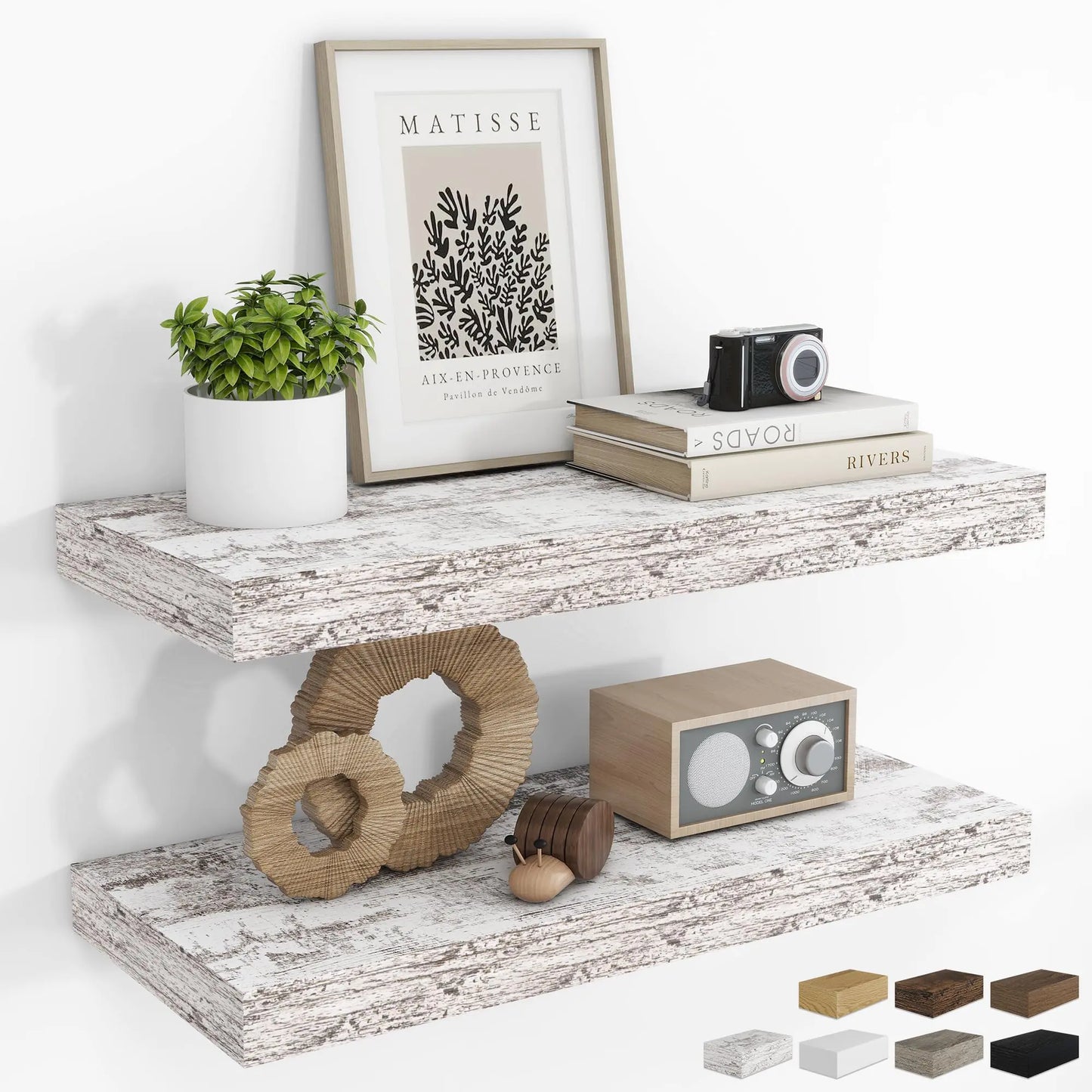 RICHFOCUS 24Inch Floating Shelves for Wall 2 Pack Shelves for Bedroom|Kitchen|Bathroom Wall Mounted Rustic Wood Floating Shelf with Invisible Brackets for Books|Storage|Decor Rustic