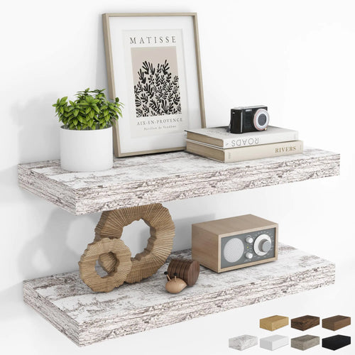 RICHFOCUS 24Inch Floating Shelves for Wall 2 Pack Shelves for Bedroom|Kitchen|Bathroom Wall Mounted Rustic Wood Floating Shelf with Invisible Brackets for Books|Storage|Decor Rustic